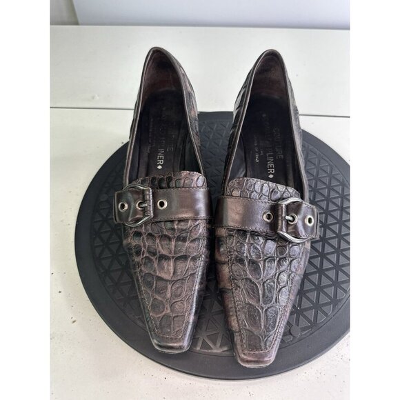 Donald J Pliner Croc Embossed Kitten Heels Brown Sz 6.5 M - Picture 7 of 8